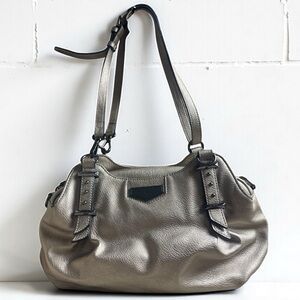 Vera Wang Buena Satchel Handbag Metallic Gray Pewter Studs Vintage Boho Shoulder